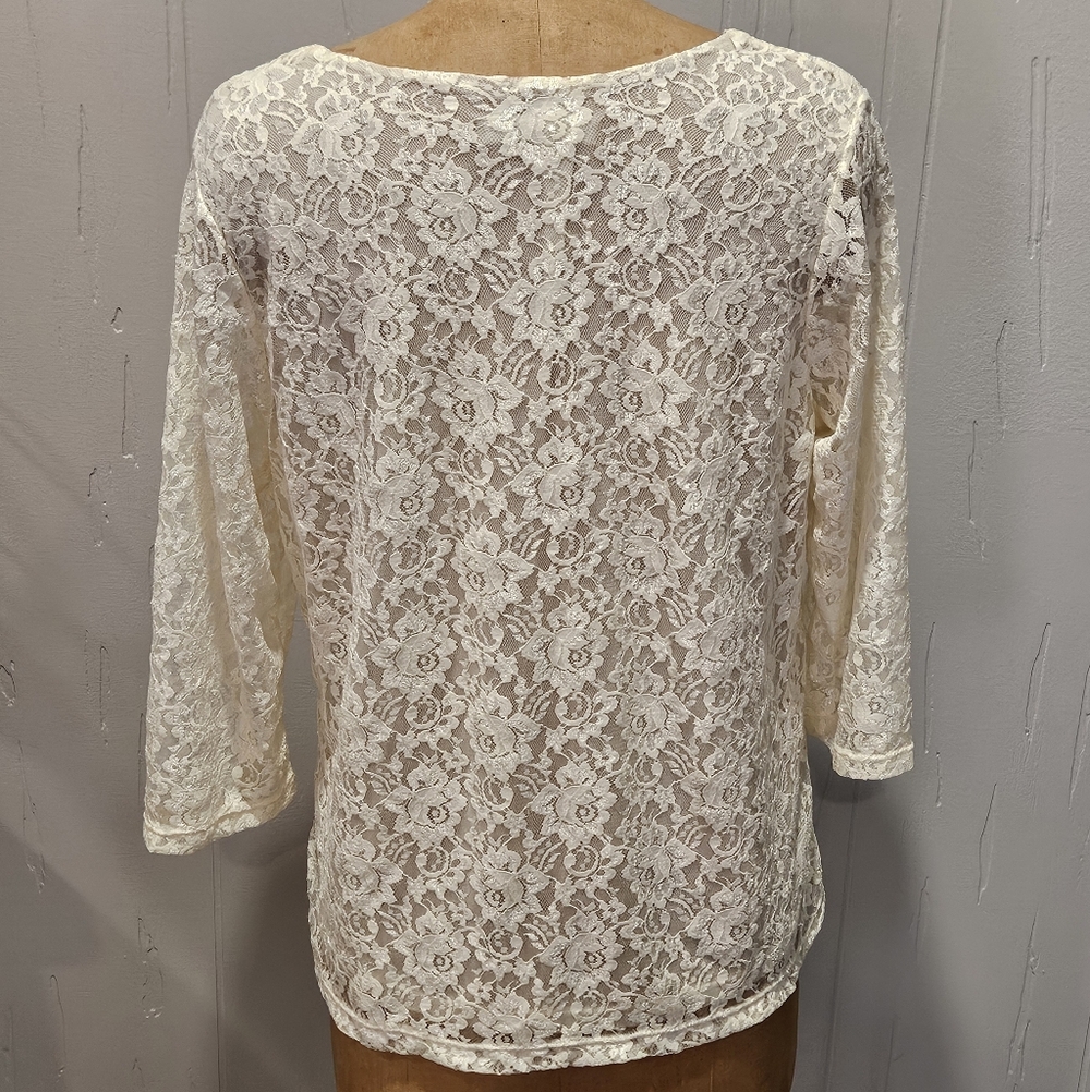 Motto Lace Top Shirt V-neck 3/4 Sleeves Womens XL - Picture 3 of 5